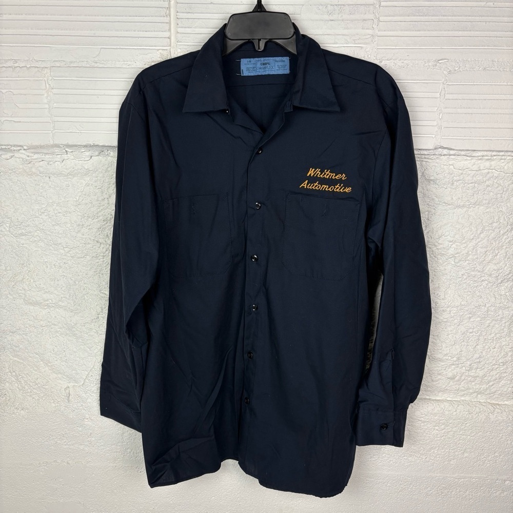 CINTAS comfort flex navy collar button up WHITMER AUTOMOTIVE shirt size large - Picture 3 of 7